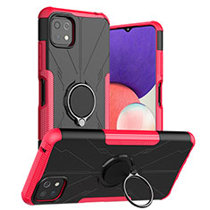 Coque Contour Silicone et Plastique Housse Etui Mat avec Magnetique Support Bague Anneau JX1 pour Samsung Galaxy A22 5G Rose Rouge