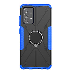 Coque Contour Silicone et Plastique Housse Etui Mat avec Magnetique Support Bague Anneau JX1 pour Samsung Galaxy A52 4G Bleu