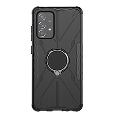 Coque Contour Silicone et Plastique Housse Etui Mat avec Magnetique Support Bague Anneau JX1 pour Samsung Galaxy A52s 5G Noir