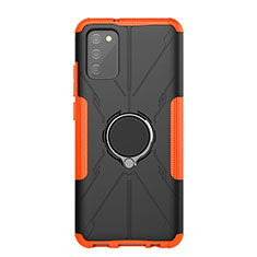 Coque Contour Silicone et Plastique Housse Etui Mat avec Magnetique Support Bague Anneau JX1 pour Samsung Galaxy F02S SM-E025F Orange