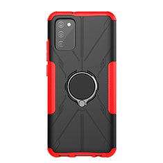 Coque Contour Silicone et Plastique Housse Etui Mat avec Magnetique Support Bague Anneau JX1 pour Samsung Galaxy F02S SM-E025F Rouge