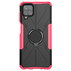 Coque Contour Silicone et Plastique Housse Etui Mat avec Magnetique Support Bague Anneau JX1 pour Samsung Galaxy F12 Rose Rouge