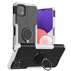 Coque Contour Silicone et Plastique Housse Etui Mat avec Magnetique Support Bague Anneau JX1 pour Samsung Galaxy F42 5G Argent