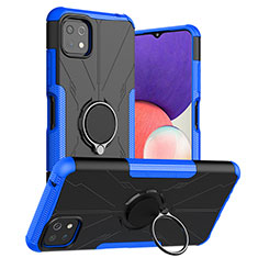 Coque Contour Silicone et Plastique Housse Etui Mat avec Magnetique Support Bague Anneau JX1 pour Samsung Galaxy F42 5G Bleu