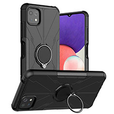 Coque Contour Silicone et Plastique Housse Etui Mat avec Magnetique Support Bague Anneau JX1 pour Samsung Galaxy F42 5G Noir