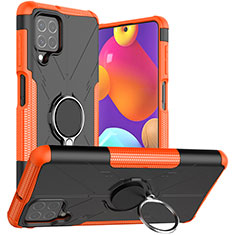 Coque Contour Silicone et Plastique Housse Etui Mat avec Magnetique Support Bague Anneau JX1 pour Samsung Galaxy F62 5G Orange