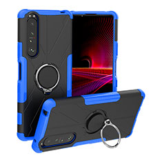 Coque Contour Silicone et Plastique Housse Etui Mat avec Magnetique Support Bague Anneau JX1 pour Sony Xperia 1 III Bleu