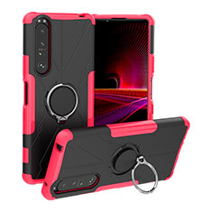 Coque Contour Silicone et Plastique Housse Etui Mat avec Magnetique Support Bague Anneau JX1 pour Sony Xperia 1 III Rose Rouge