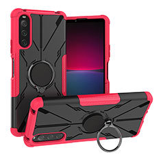 Coque Contour Silicone et Plastique Housse Etui Mat avec Magnetique Support Bague Anneau JX1 pour Sony Xperia 10 IV Rose Rouge