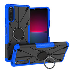 Coque Contour Silicone et Plastique Housse Etui Mat avec Magnetique Support Bague Anneau JX1 pour Sony Xperia 10 IV SO-52C Bleu