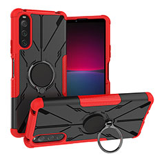 Coque Contour Silicone et Plastique Housse Etui Mat avec Magnetique Support Bague Anneau JX1 pour Sony Xperia 10 IV SOG07 Rouge