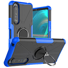 Coque Contour Silicone et Plastique Housse Etui Mat avec Magnetique Support Bague Anneau JX1 pour Sony Xperia 5 III Bleu