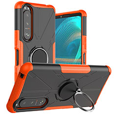 Coque Contour Silicone et Plastique Housse Etui Mat avec Magnetique Support Bague Anneau JX1 pour Sony Xperia 5 III Orange