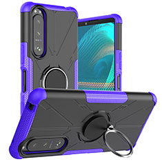 Coque Contour Silicone et Plastique Housse Etui Mat avec Magnetique Support Bague Anneau JX1 pour Sony Xperia 5 III SO-53B Violet