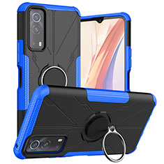 Coque Contour Silicone et Plastique Housse Etui Mat avec Magnetique Support Bague Anneau JX1 pour Vivo iQOO Z3 5G Bleu