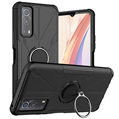 Coque Contour Silicone et Plastique Housse Etui Mat avec Magnetique Support Bague Anneau JX1 pour Vivo iQOO Z3 5G Noir