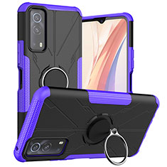 Coque Contour Silicone et Plastique Housse Etui Mat avec Magnetique Support Bague Anneau JX1 pour Vivo iQOO Z3 5G Violet