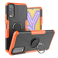 Coque Contour Silicone et Plastique Housse Etui Mat avec Magnetique Support Bague Anneau JX1 pour Vivo Y11s Orange