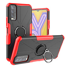 Coque Contour Silicone et Plastique Housse Etui Mat avec Magnetique Support Bague Anneau JX1 pour Vivo Y12A Rouge