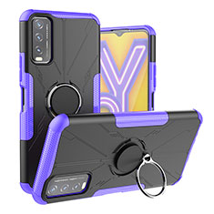 Coque Contour Silicone et Plastique Housse Etui Mat avec Magnetique Support Bague Anneau JX1 pour Vivo Y12A Violet