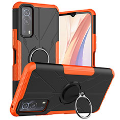 Coque Contour Silicone et Plastique Housse Etui Mat avec Magnetique Support Bague Anneau JX1 pour Vivo Y52 5G Orange