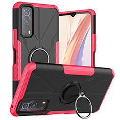 Coque Contour Silicone et Plastique Housse Etui Mat avec Magnetique Support Bague Anneau JX1 pour Vivo Y52 5G Rose Rouge