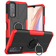 Coque Contour Silicone et Plastique Housse Etui Mat avec Magnetique Support Bague Anneau JX1 pour Vivo Y52 5G Rouge