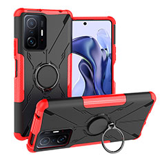 Coque Contour Silicone et Plastique Housse Etui Mat avec Magnetique Support Bague Anneau JX1 pour Xiaomi Mi 11T 5G Rouge