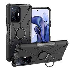 Coque Contour Silicone et Plastique Housse Etui Mat avec Magnetique Support Bague Anneau JX1 pour Xiaomi Mi 11T Pro 5G Noir