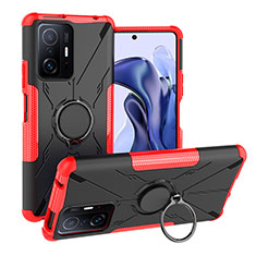 Coque Contour Silicone et Plastique Housse Etui Mat avec Magnetique Support Bague Anneau JX1 pour Xiaomi Mi 11T Pro 5G Rouge