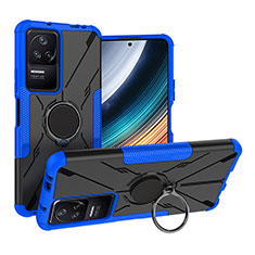 Coque Contour Silicone et Plastique Housse Etui Mat avec Magnetique Support Bague Anneau JX1 pour Xiaomi Poco F4 5G Bleu