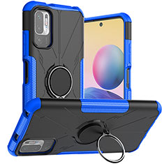 Coque Contour Silicone et Plastique Housse Etui Mat avec Magnetique Support Bague Anneau JX1 pour Xiaomi POCO M3 Pro 5G Bleu