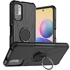 Coque Contour Silicone et Plastique Housse Etui Mat avec Magnetique Support Bague Anneau JX1 pour Xiaomi POCO M3 Pro 5G Noir