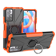 Coque Contour Silicone et Plastique Housse Etui Mat avec Magnetique Support Bague Anneau JX1 pour Xiaomi Poco M4 Pro 5G Orange