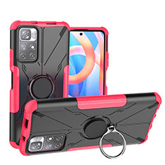 Coque Contour Silicone et Plastique Housse Etui Mat avec Magnetique Support Bague Anneau JX1 pour Xiaomi Poco M4 Pro 5G Rose Rouge