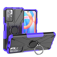 Coque Contour Silicone et Plastique Housse Etui Mat avec Magnetique Support Bague Anneau JX1 pour Xiaomi Poco M4 Pro 5G Violet