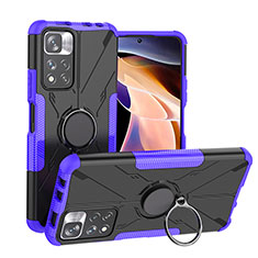 Coque Contour Silicone et Plastique Housse Etui Mat avec Magnetique Support Bague Anneau JX1 pour Xiaomi Poco X4 NFC Violet