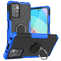 Coque Contour Silicone et Plastique Housse Etui Mat avec Magnetique Support Bague Anneau JX1 pour Xiaomi Redmi 10 (2022) Bleu