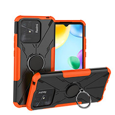 Coque Contour Silicone et Plastique Housse Etui Mat avec Magnetique Support Bague Anneau JX1 pour Xiaomi Redmi 10 India Orange