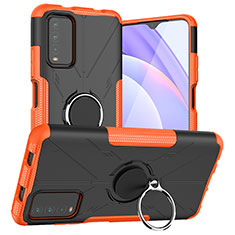 Coque Contour Silicone et Plastique Housse Etui Mat avec Magnetique Support Bague Anneau JX1 pour Xiaomi Redmi 9 Power Orange