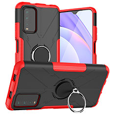 Coque Contour Silicone et Plastique Housse Etui Mat avec Magnetique Support Bague Anneau JX1 pour Xiaomi Redmi 9 Power Rouge