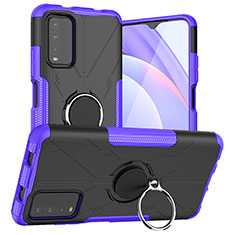 Coque Contour Silicone et Plastique Housse Etui Mat avec Magnetique Support Bague Anneau JX1 pour Xiaomi Redmi 9 Power Violet