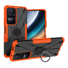 Coque Contour Silicone et Plastique Housse Etui Mat avec Magnetique Support Bague Anneau JX1 pour Xiaomi Redmi K40S 5G Orange