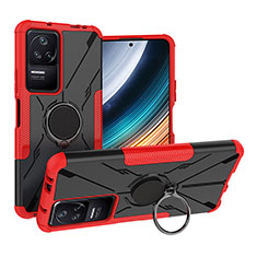 Coque Contour Silicone et Plastique Housse Etui Mat avec Magnetique Support Bague Anneau JX1 pour Xiaomi Redmi K40S 5G Rouge