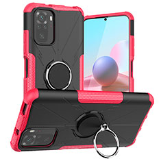 Coque Contour Silicone et Plastique Housse Etui Mat avec Magnetique Support Bague Anneau JX1 pour Xiaomi Redmi Note 10 4G Rose Rouge