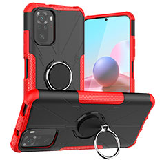 Coque Contour Silicone et Plastique Housse Etui Mat avec Magnetique Support Bague Anneau JX1 pour Xiaomi Redmi Note 10 4G Rouge