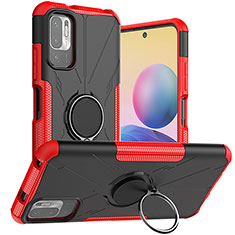 Coque Contour Silicone et Plastique Housse Etui Mat avec Magnetique Support Bague Anneau JX1 pour Xiaomi Redmi Note 10 5G Rouge