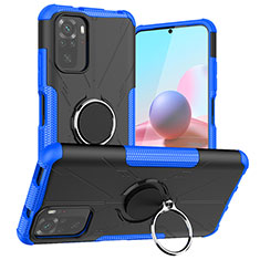 Coque Contour Silicone et Plastique Housse Etui Mat avec Magnetique Support Bague Anneau JX1 pour Xiaomi Redmi Note 10S 4G Bleu