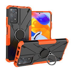 Coque Contour Silicone et Plastique Housse Etui Mat avec Magnetique Support Bague Anneau JX1 pour Xiaomi Redmi Note 11 Pro 5G Orange