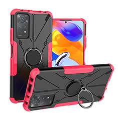 Coque Contour Silicone et Plastique Housse Etui Mat avec Magnetique Support Bague Anneau JX1 pour Xiaomi Redmi Note 11 Pro 5G Rose Rouge